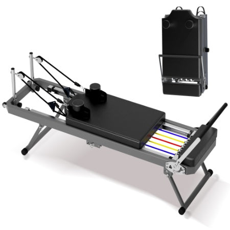 Extra Large Pilates Reformer - Multi-functional Home Fitness Equipment, 395lbs Capacity, With Dynamic Resistance Cords And Aerobic Rebounder, Improves Posture, Builds Strength, Reduces Stress, Black